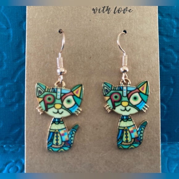 Hand Crafted, Art Deco pair of Cat earrings. - Picture 4 of 4